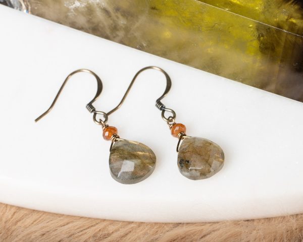 Brown Labradorite and Jade Earrings
