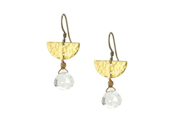 Clear Quartz Hammered Half Circle Earrings
