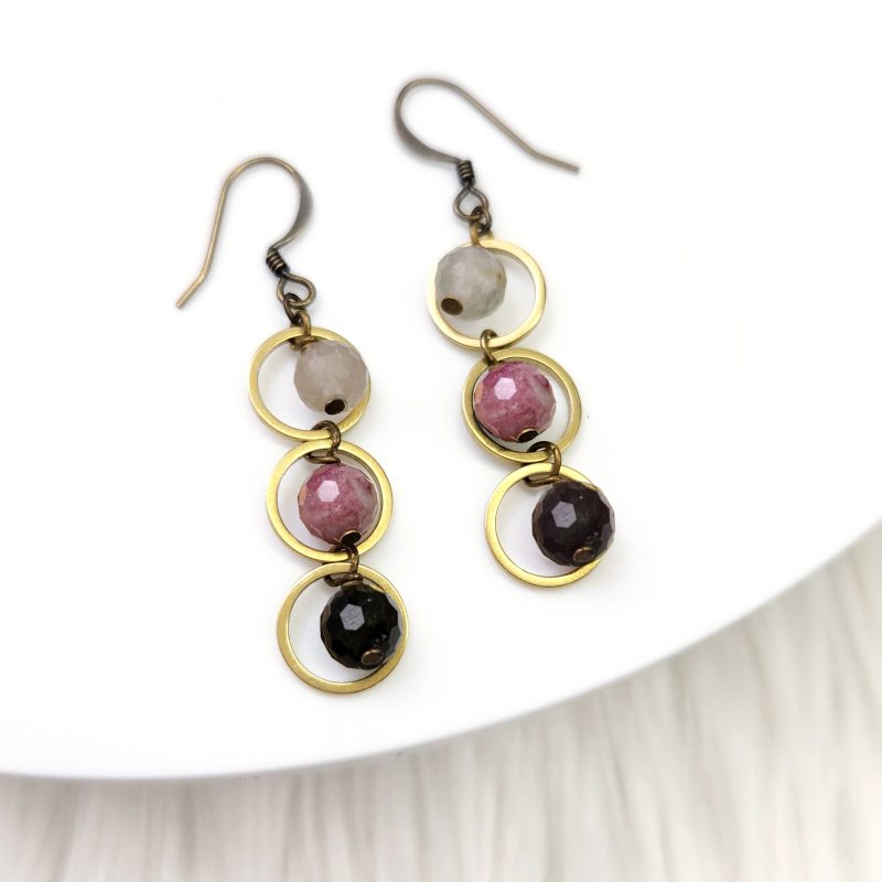 Multicolor Triple Watermelon Tourmaline Circle Earrings