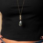 Long Labradorite Teardrop Vertical Circle Bar Long Necklace - Image 2