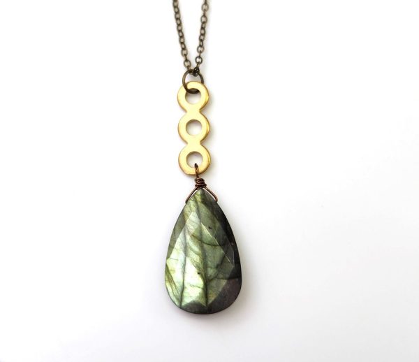 Long Labradorite Teardrop Vertical Circle Bar Long Necklace