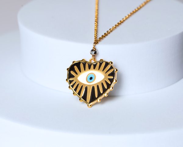Black Enamel Evil Eye Heart Necklace