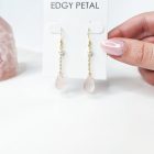 Pink Chalcedony and Pearl Gold Chain Dangle Earring - Image 2