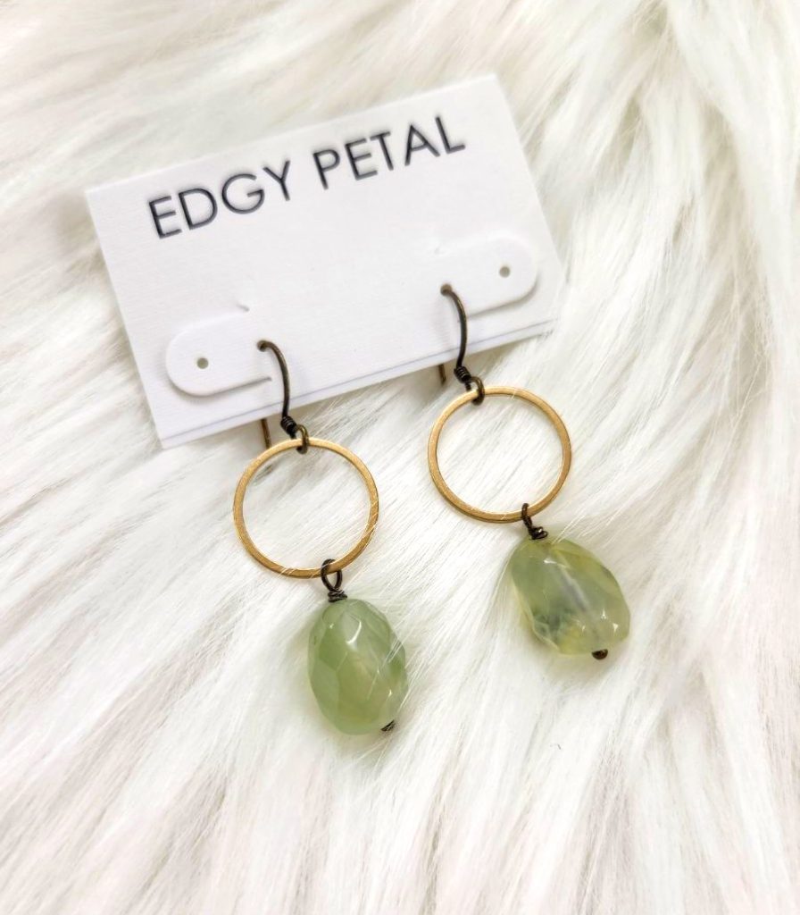 Prehnite Nugget Circle Earrings