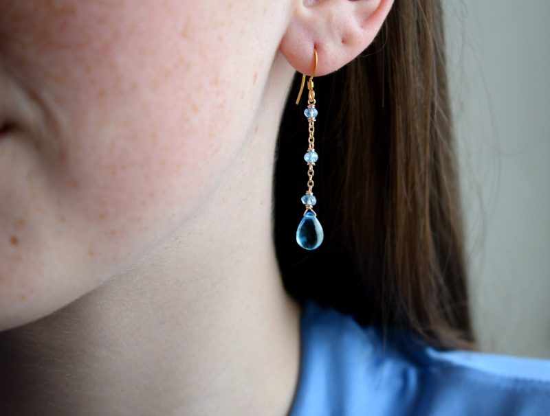 Smooth Blue Quartz Chain and Rondelle Earrings