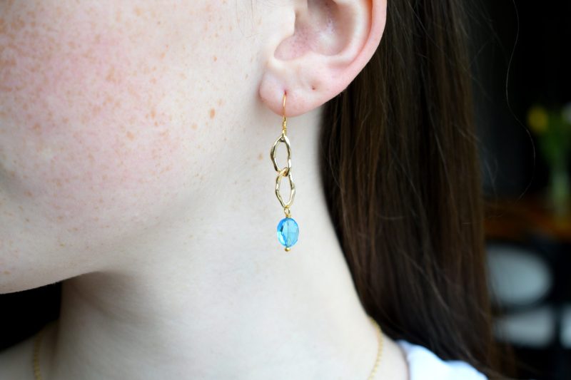 Blue Quartz Molten Chain Link Earrings